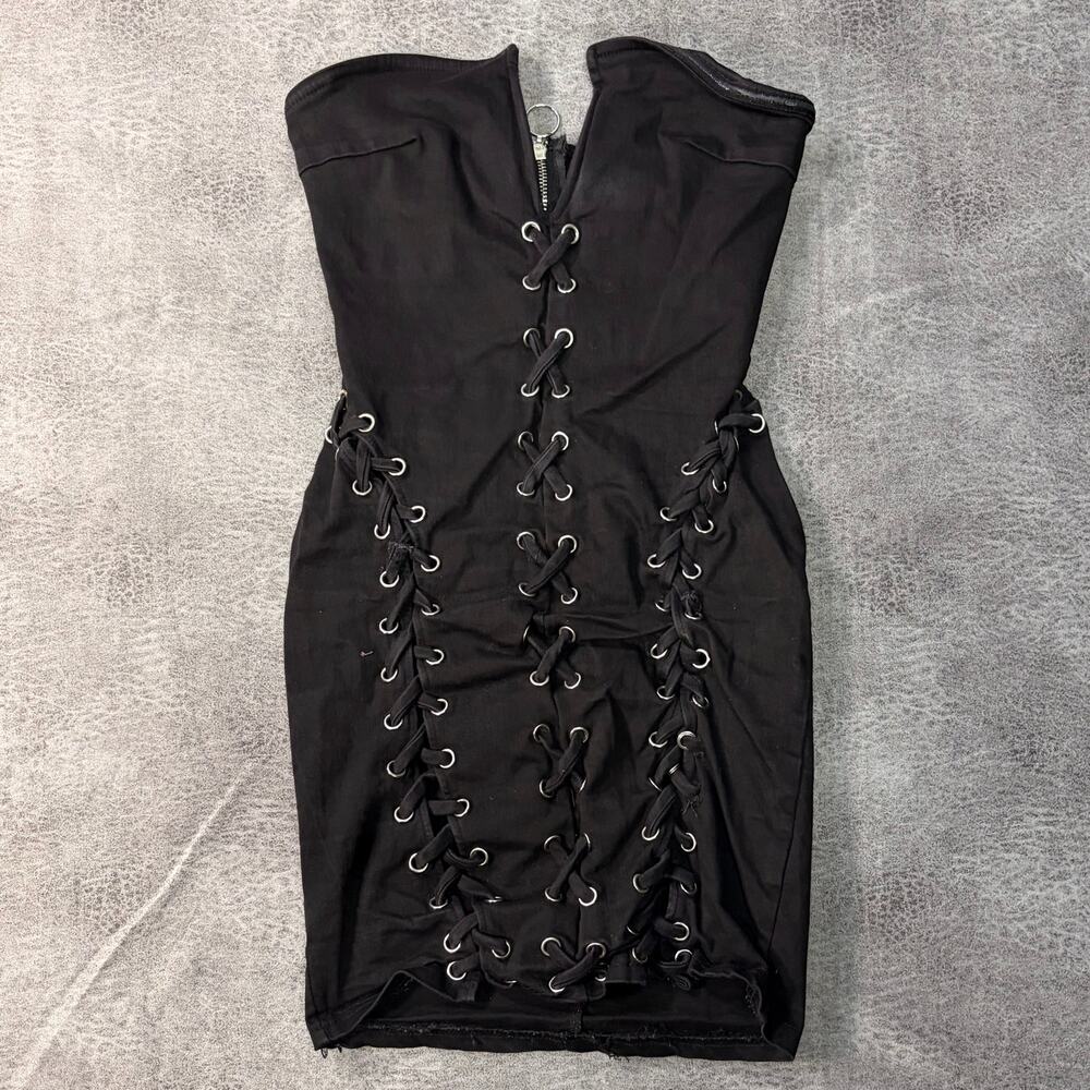 Black Eyelet Lace Up Bodycon Mini Dress
